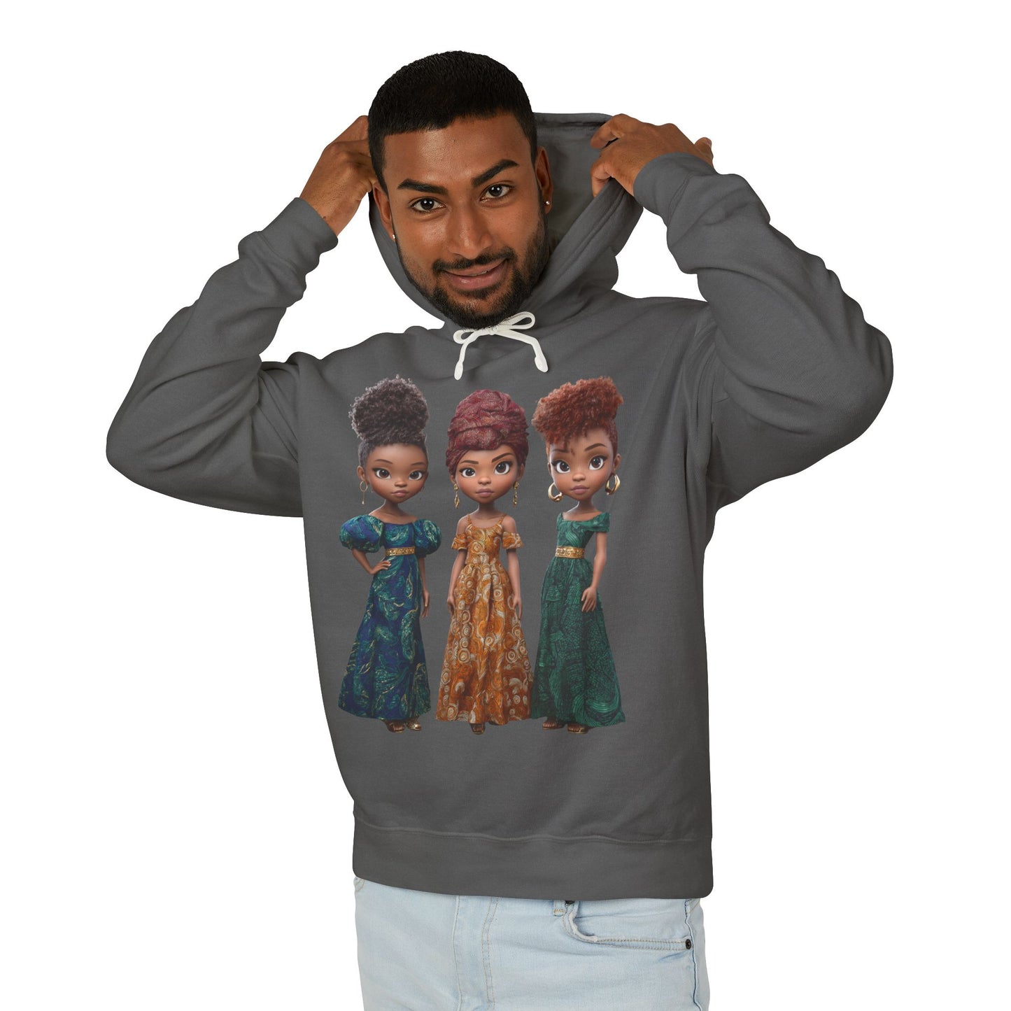 African Heritage Royalty Doll Trio Graphic Lightweight Hoodie