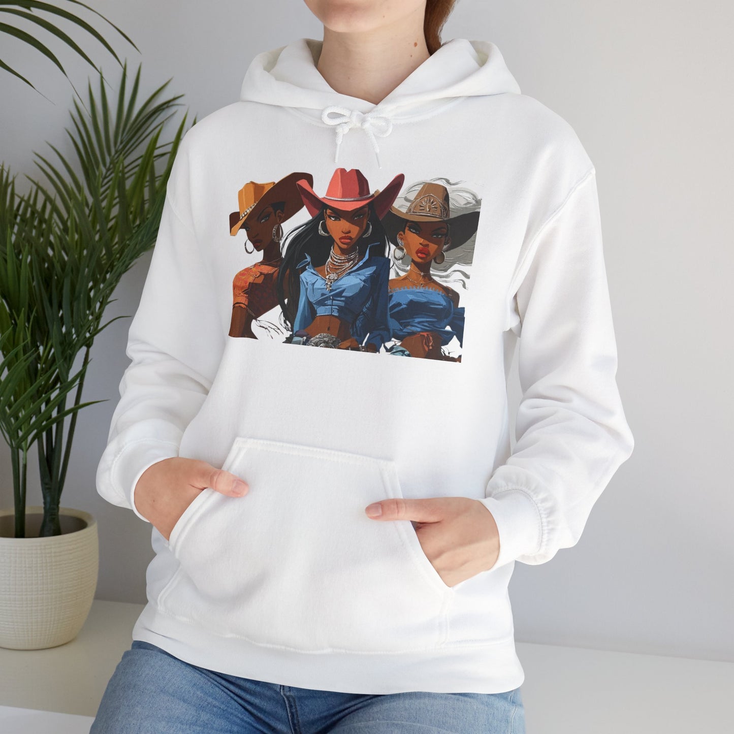 “Yeehaw & Unbothered” Trio Hoodie — Retro Western Cowgirl Graphic Sweatshirt