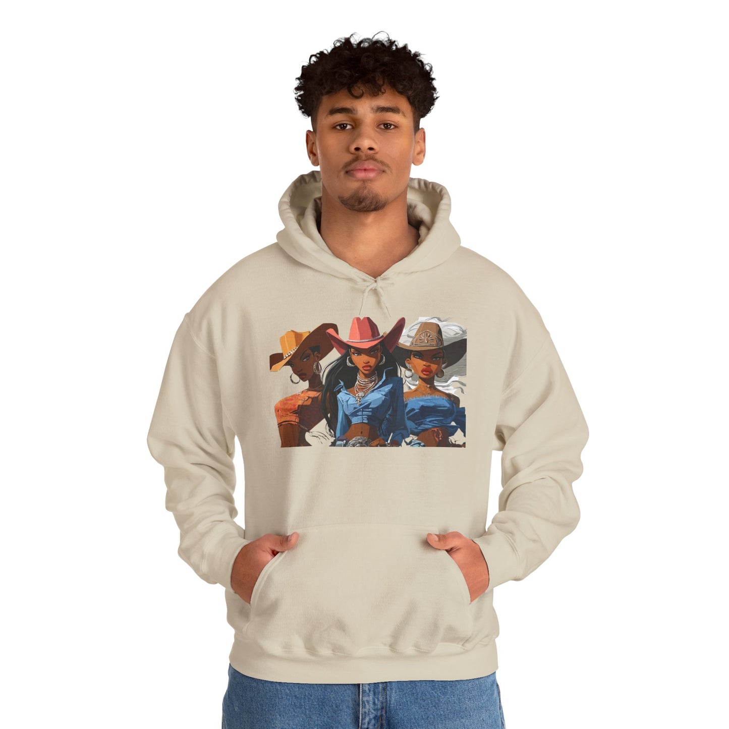 “Yeehaw & Unbothered” Trio Hoodie — Retro Western Cowgirl Graphic Sweatshirt