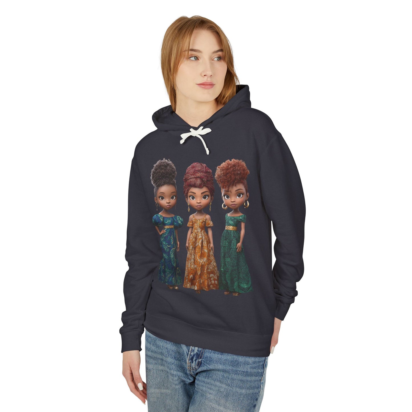African Heritage Royalty Doll Trio Graphic Lightweight Hoodie