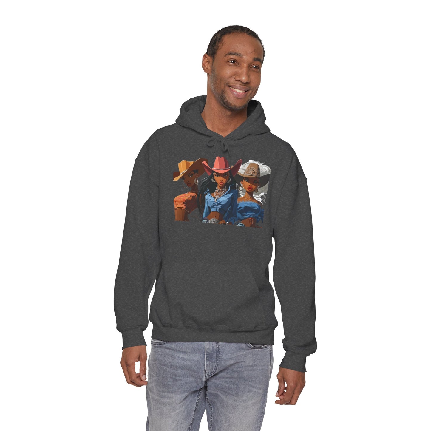 “Yeehaw & Unbothered” Trio Hoodie — Retro Western Cowgirl Graphic Sweatshirt