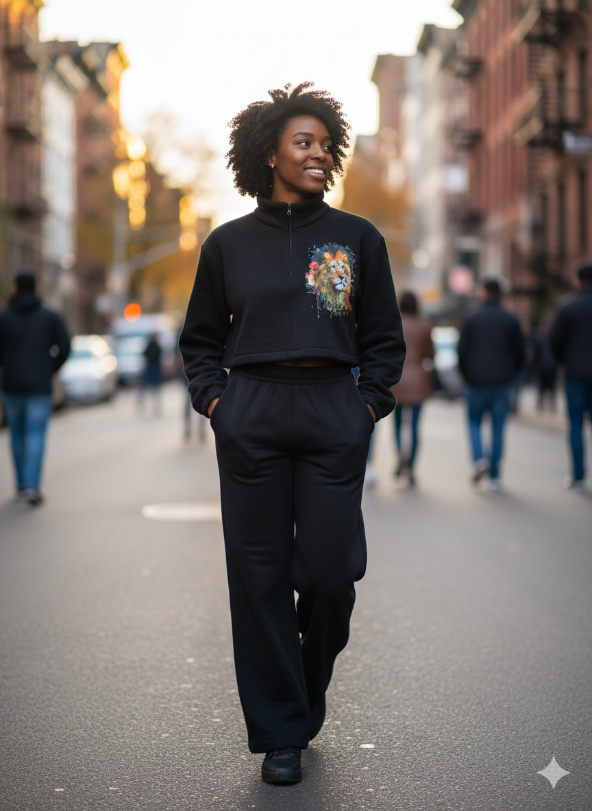 Zip Up Mock Neck Top and Pants Set