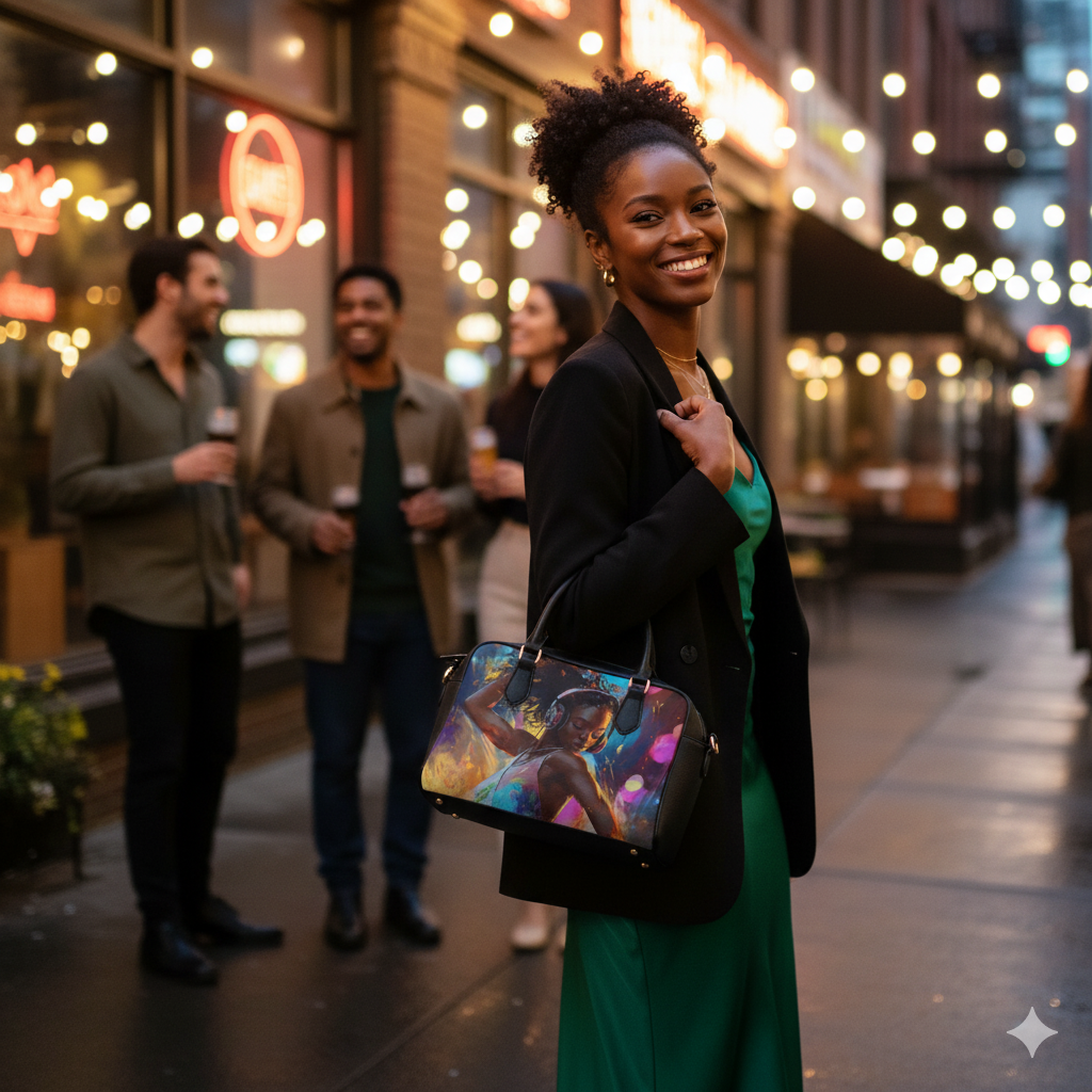 Destiny Shoulder Handbag — Colorful Dancing DJ Girl Print Shoulder Handbag