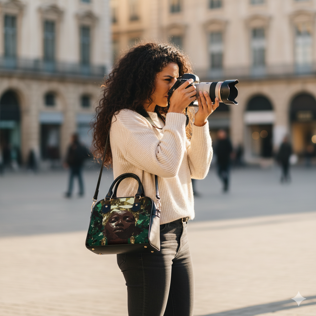 Artistic Shoulder Handbag with Empowering Design