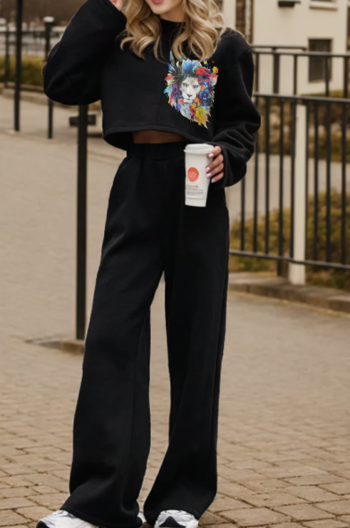 Zip Up Mock Neck Top and Pants Set