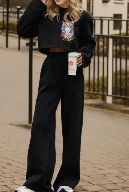 Zip Up Mock Neck Top and Pants Set