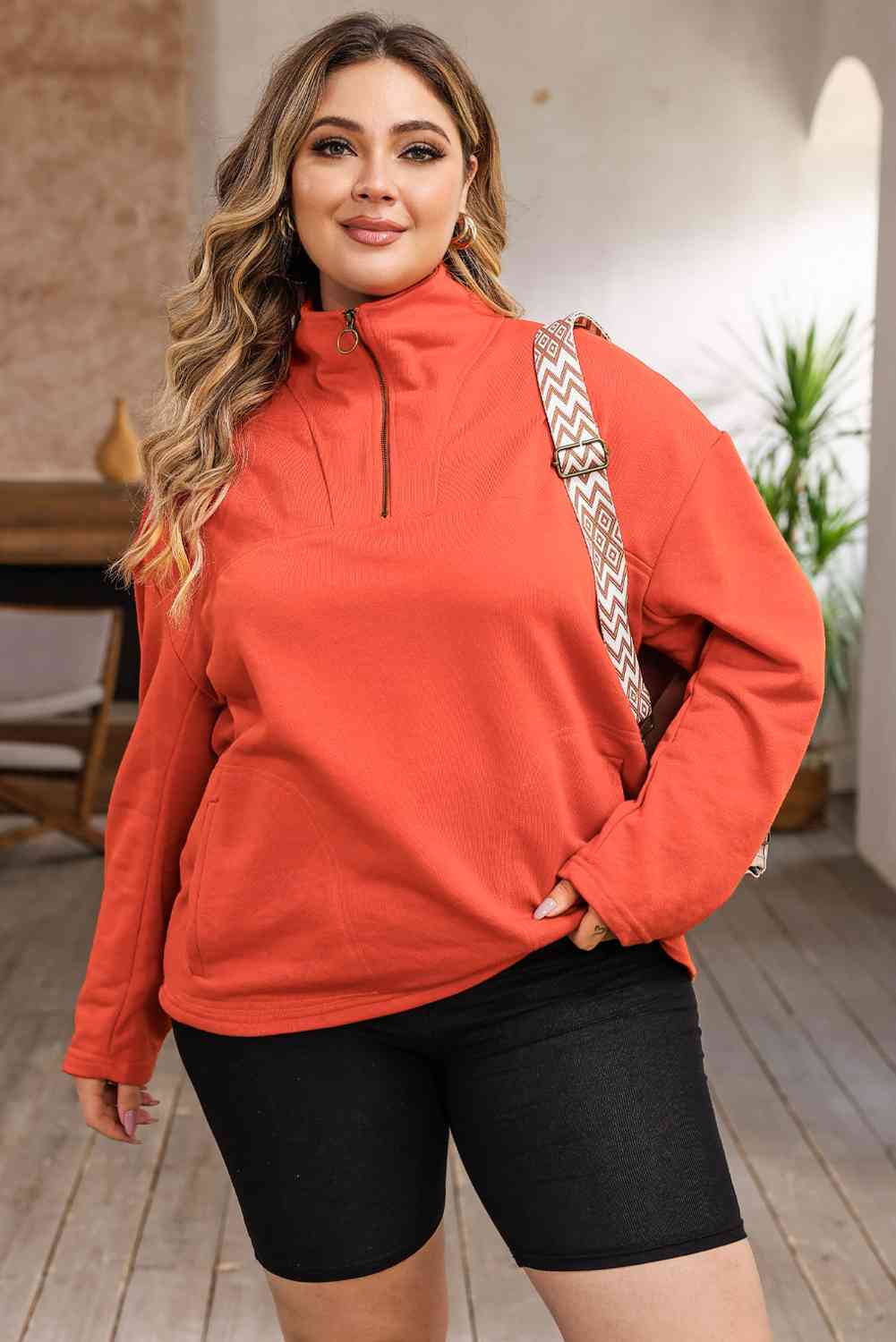 Zip-Up Dropped Shoulder Sweatshirt