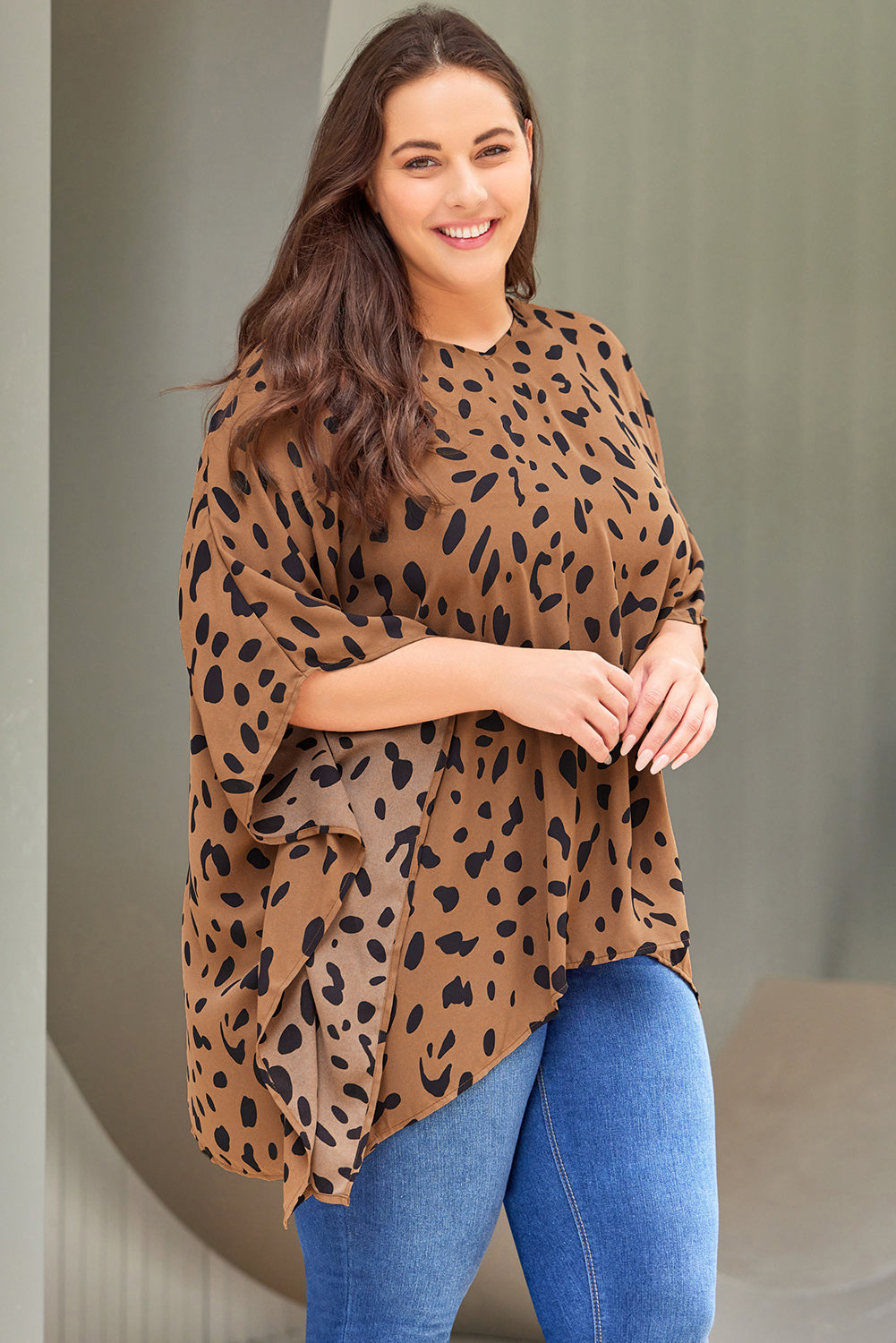 Animal Print Handkerchief Hem Blouse