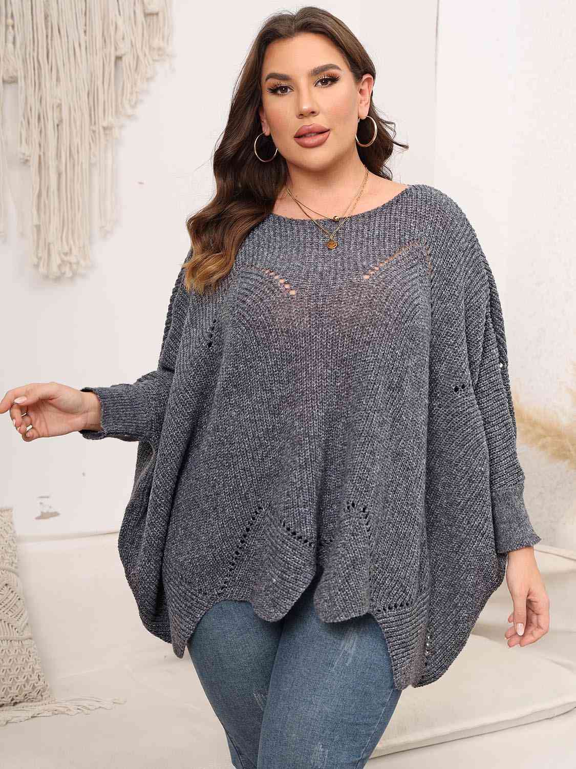 Round Neck Batwing Sleeve Sweater