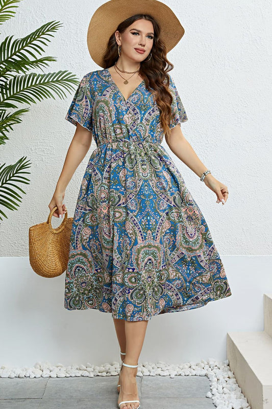 Printed Flutter Sleeve Midi Dress