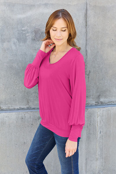 V-Neck Lantern Sleeve Blouse