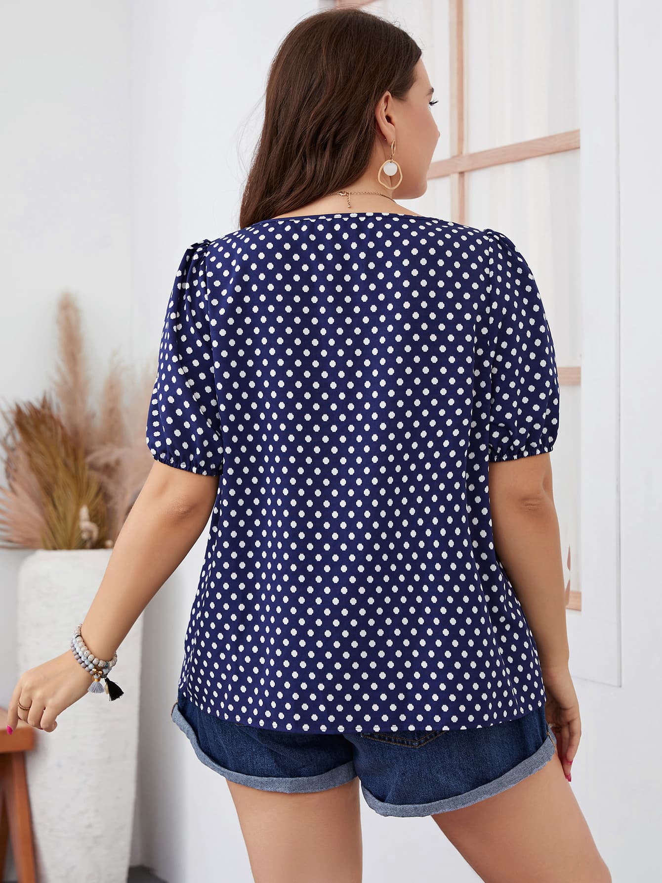 Polka Dot Square Neck Blouse