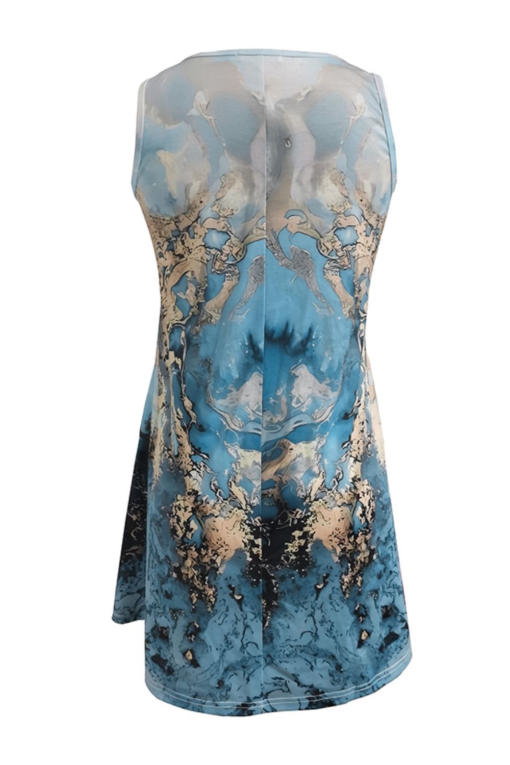 Round Neck Abstract Print Sleeveless Dress with Pockets