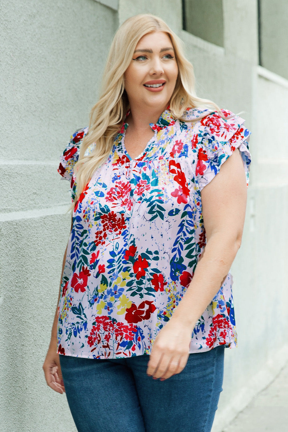 Floral Smocked Flutter Sleeve Blouse