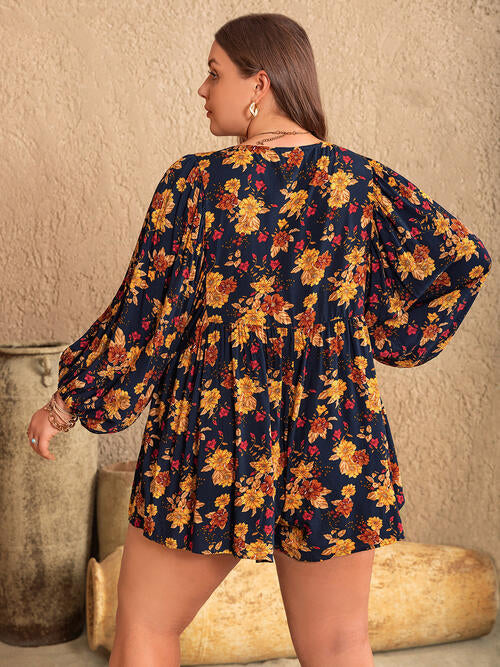 Floral Tie Neck Balloon Sleeve Romper