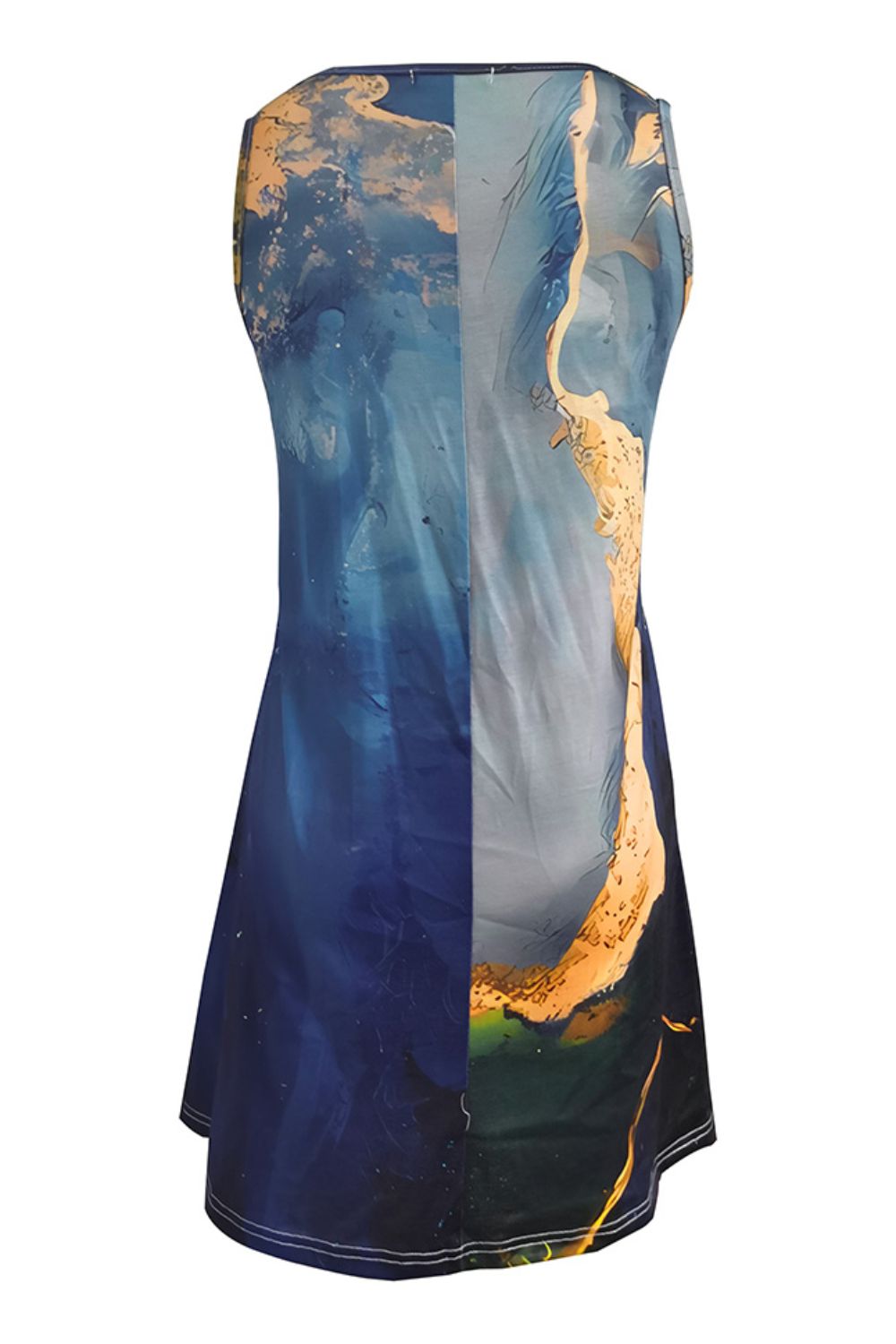 Round Neck Abstract Print Sleeveless Dress with Pockets