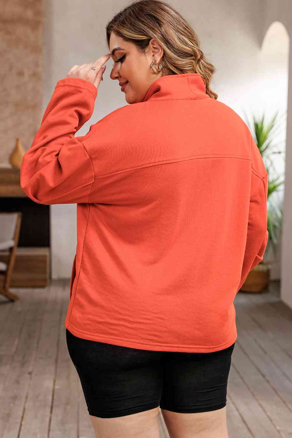 Zip-Up Dropped Shoulder Sweatshirt