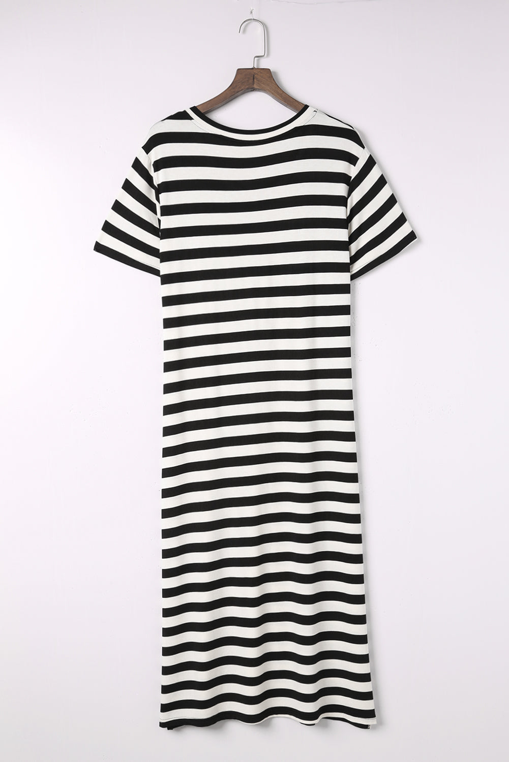 Striped V-Neck Short Sleeve Side Slit Dress