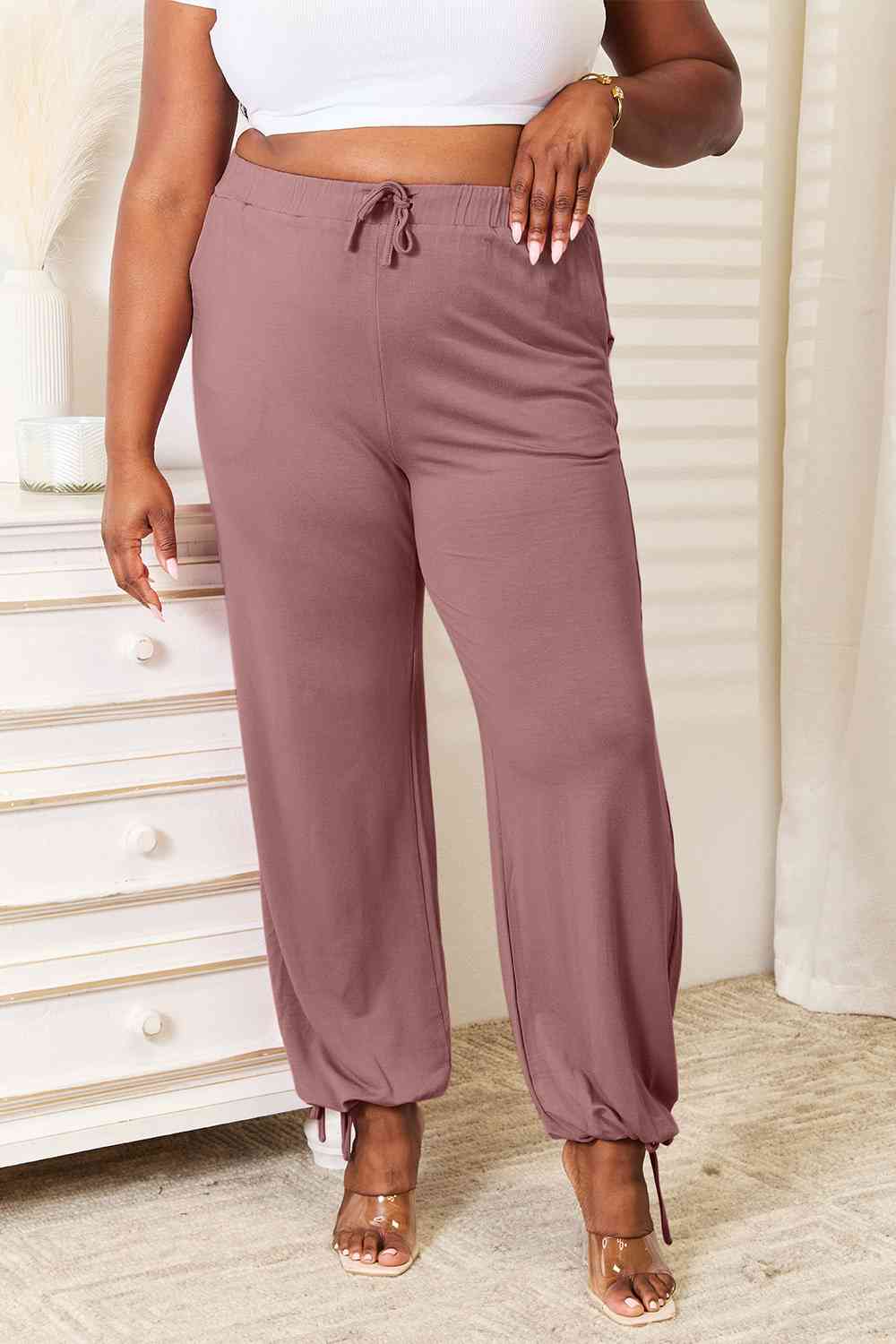 Soft Rayon Drawstring Waist Pants with Pockets