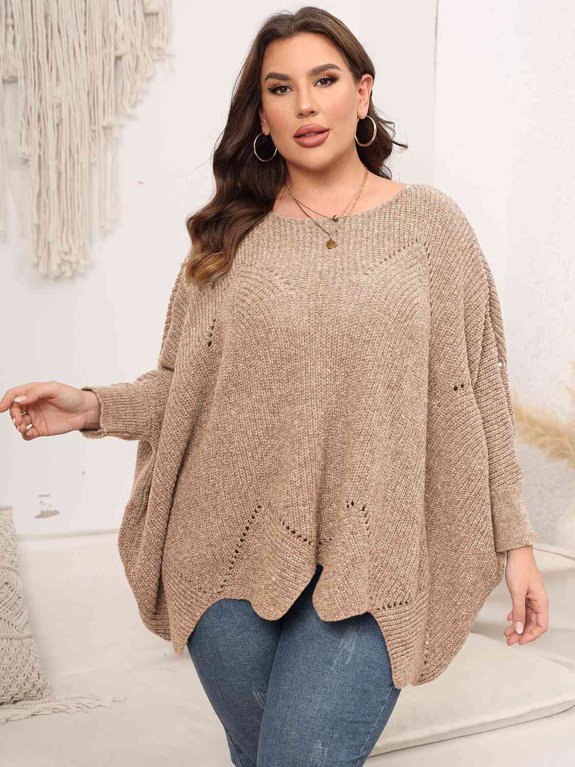 Round Neck Batwing Sleeve Sweater