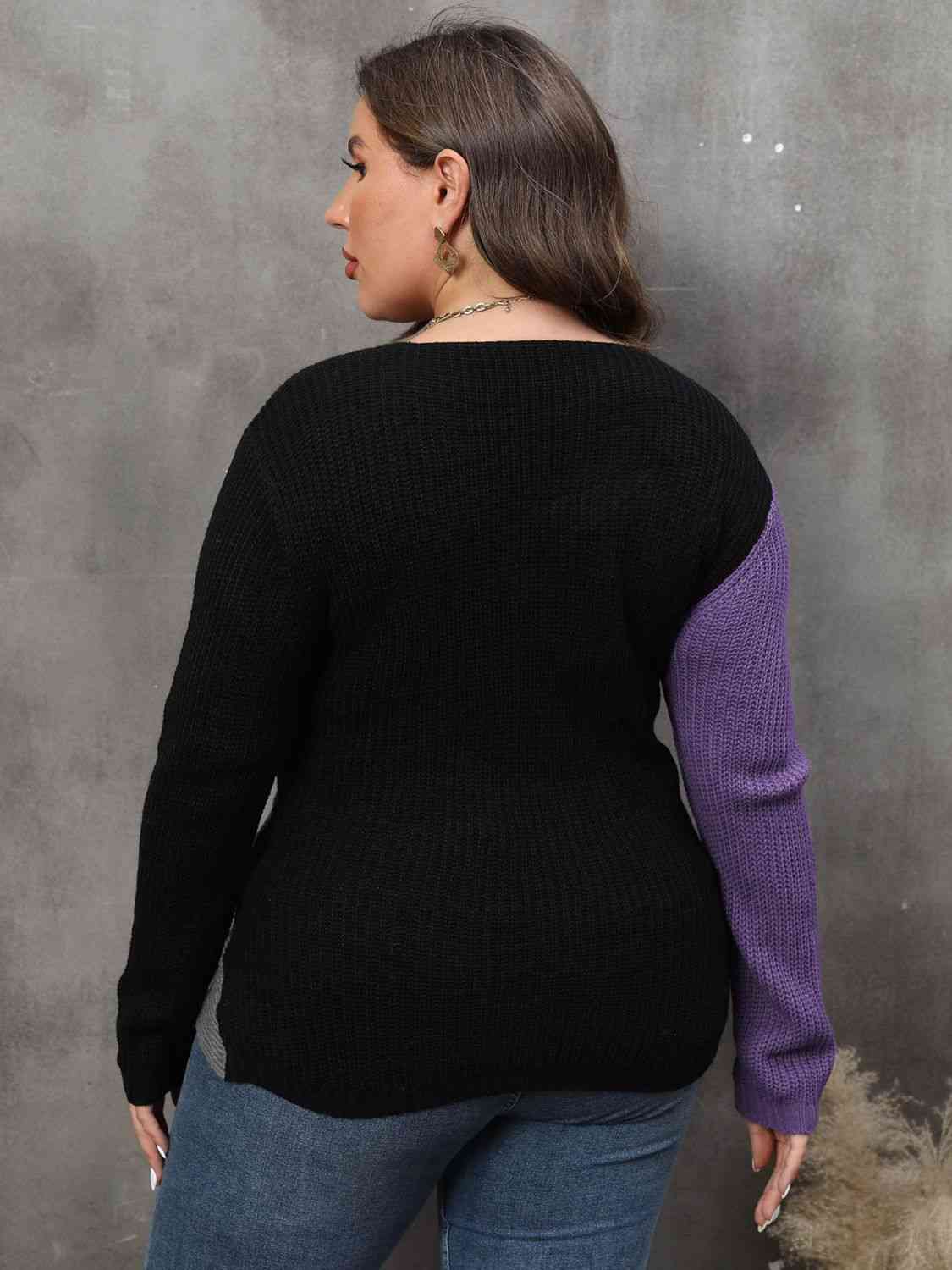 Two-Tone Surplice Neck Sweater