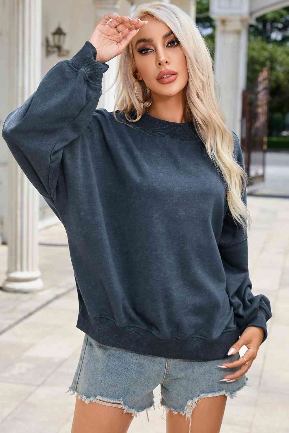 Round Neck Dropped Shoulder Sweatshirt