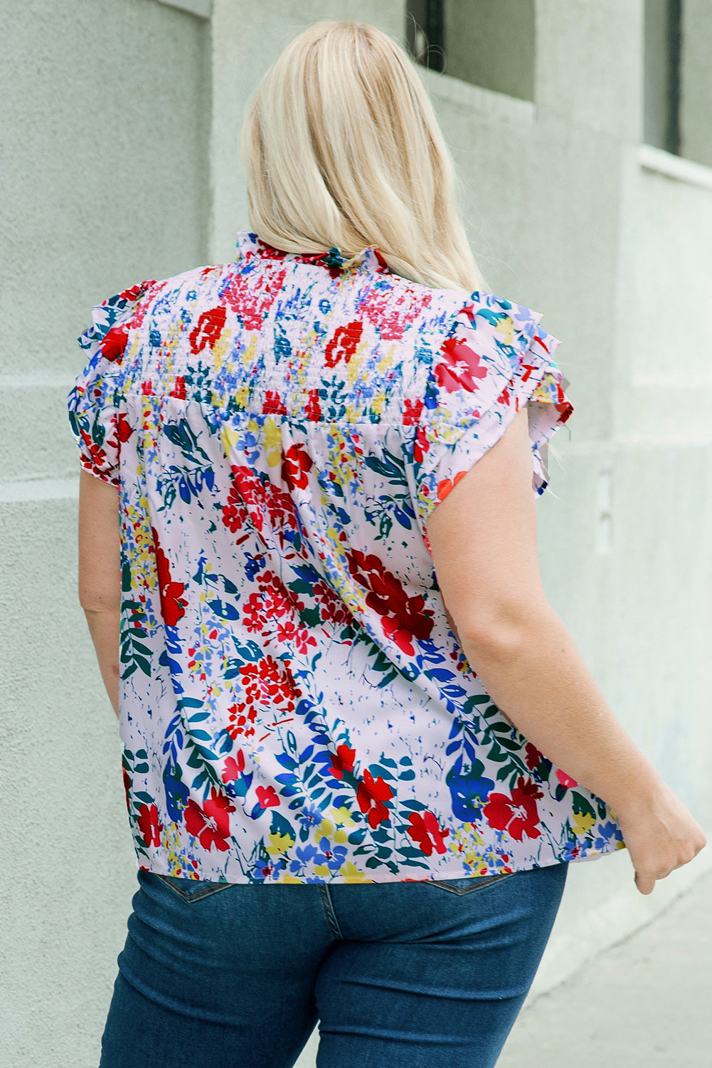 Floral Smocked Flutter Sleeve Blouse