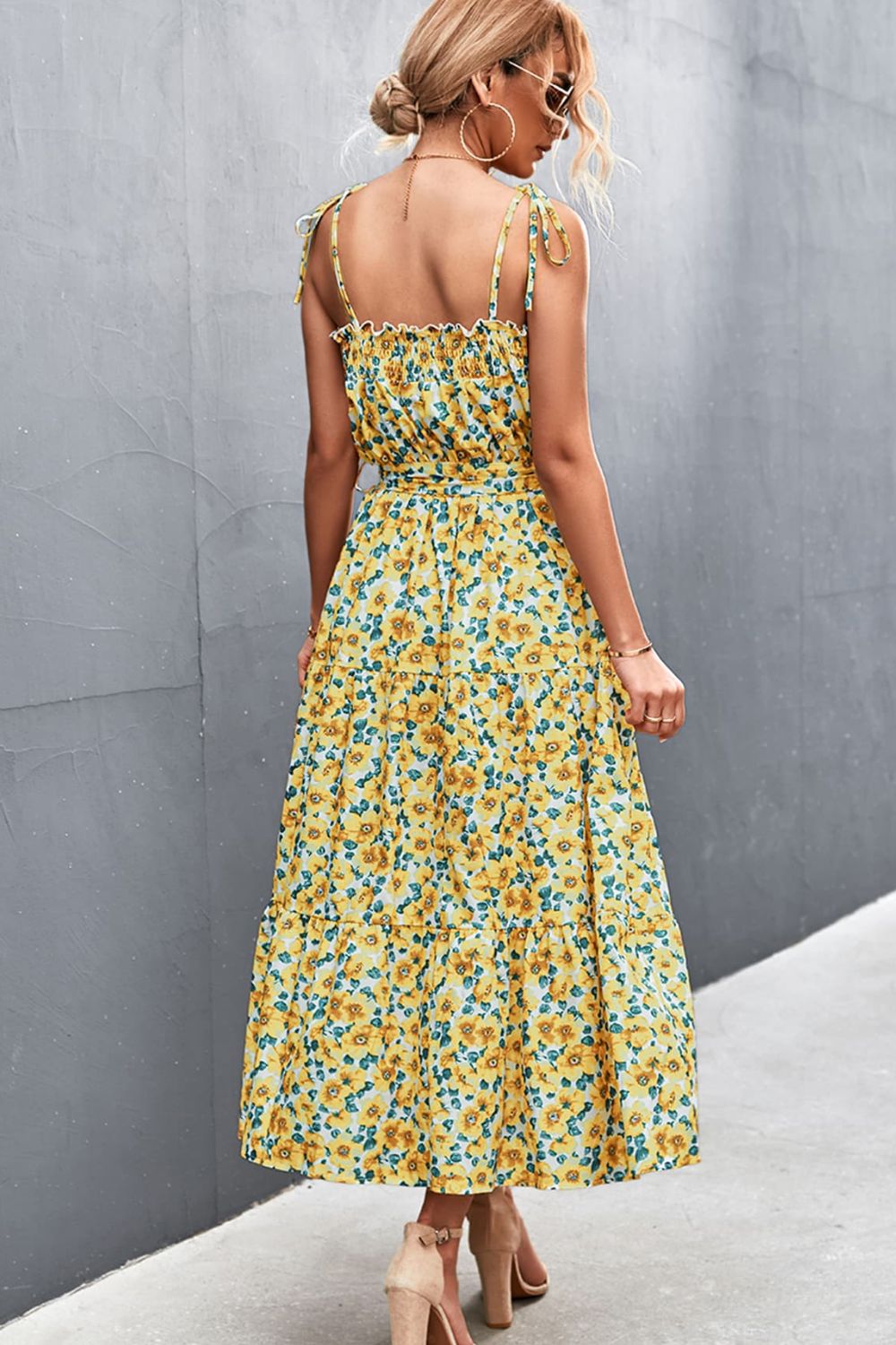 Floral Tie-Shoulder Belted Dress