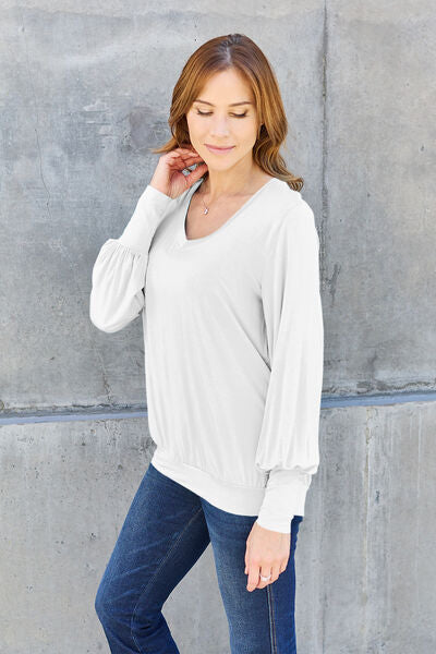 V-Neck Lantern Sleeve Blouse