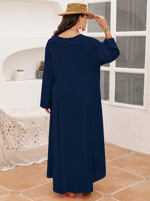 Tie Neck Long Sleeve Slit Dress