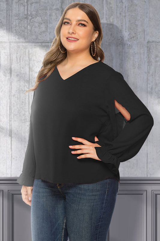 Cutout Flounce Sleeve Blouse