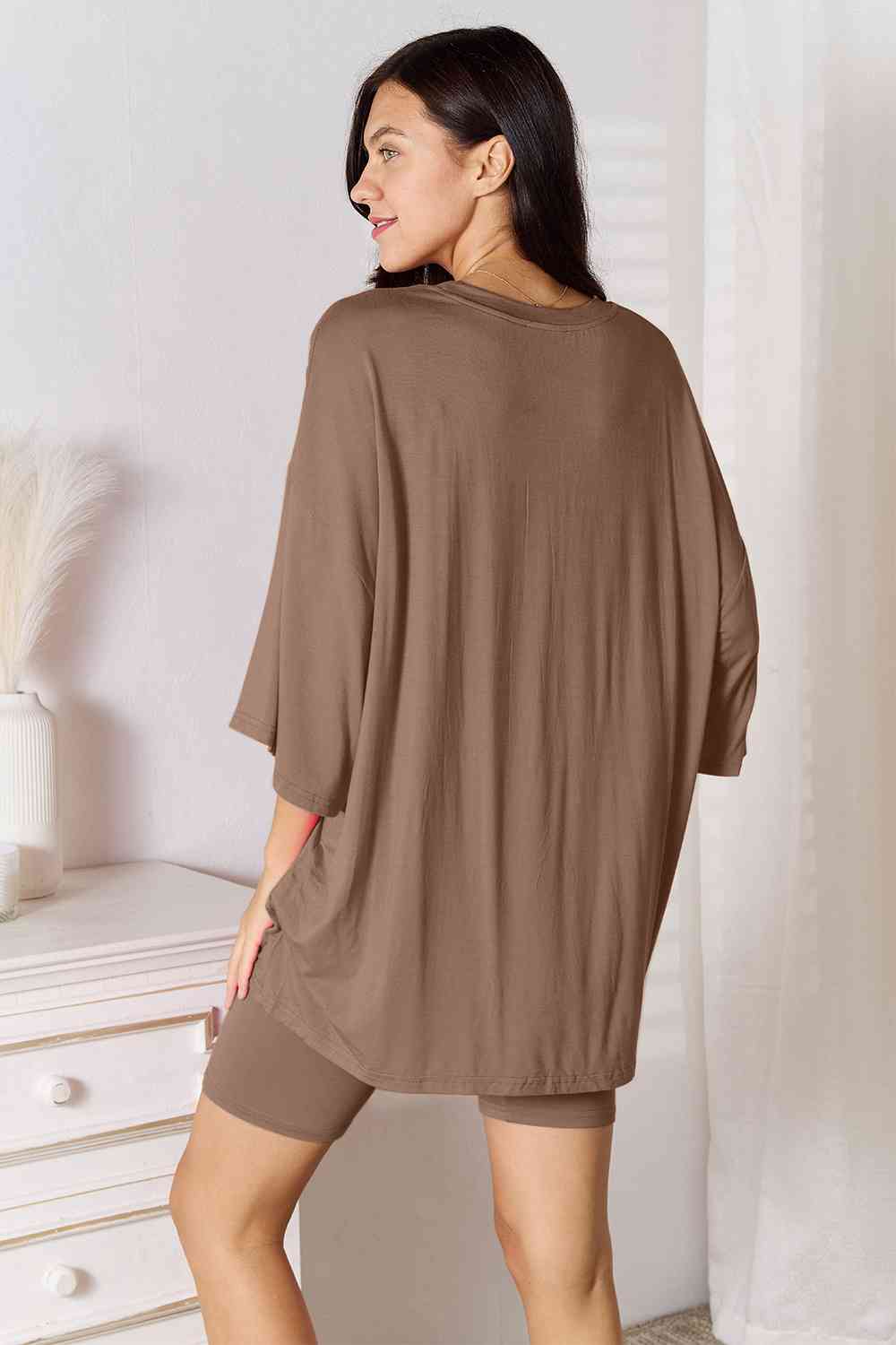 Soft Rayon Three-Quarter Sleeve Top and Shorts Set