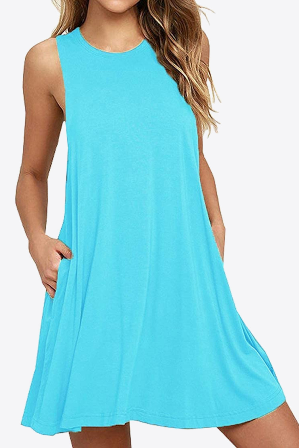 Full Size Round Neck Sleeveless Dress with Pockets