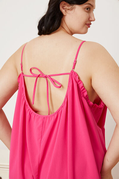 Ruffle Trim Tie Back Cami Jumpsuit with Pockets