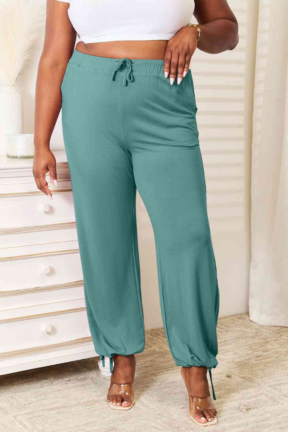 Soft Rayon Drawstring Waist Pants with Pockets