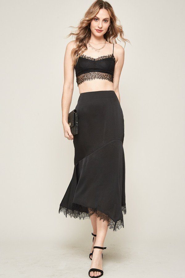 Woven Satin Midi Skirt