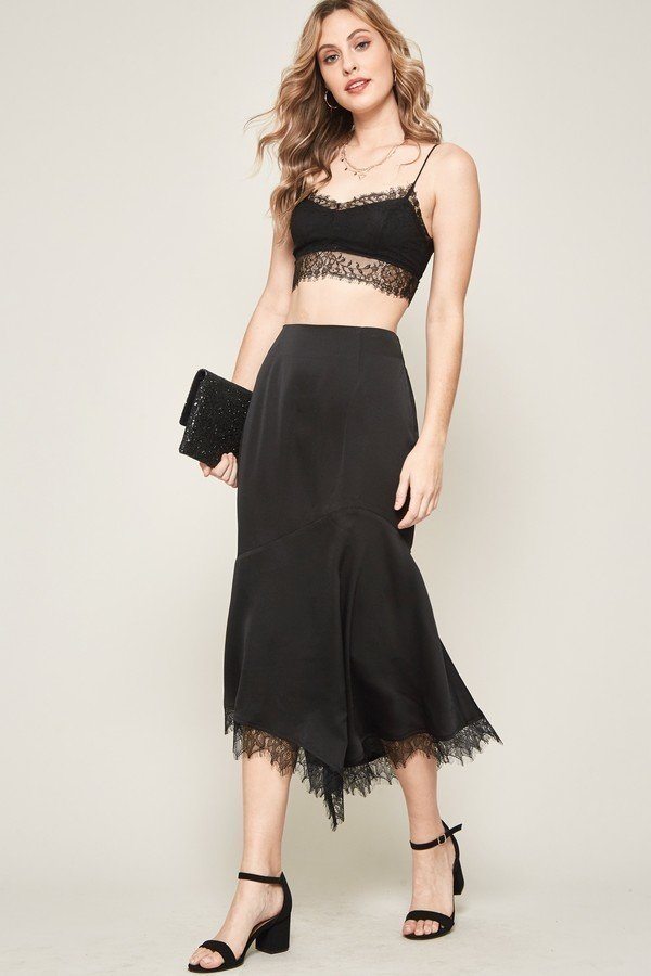 Woven Satin Midi Skirt