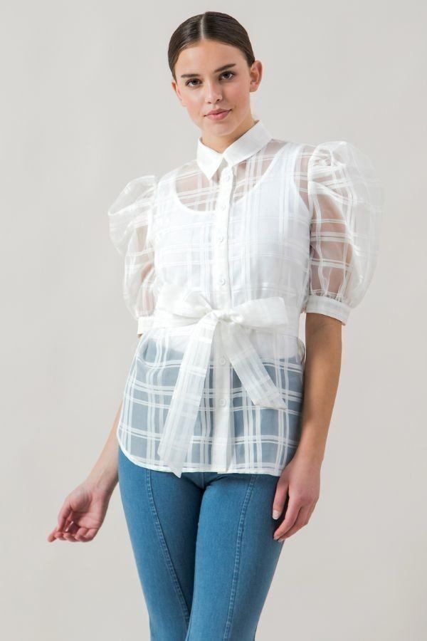 See-thru Organza Top with Wrap Belt