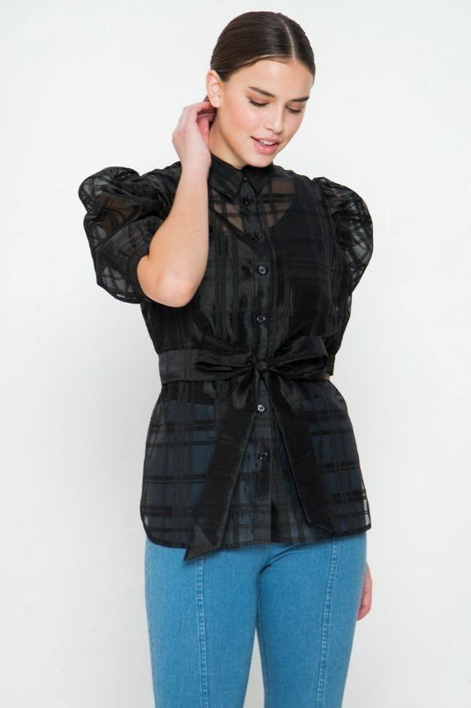 See-thru Organza Top with Wrap Belt