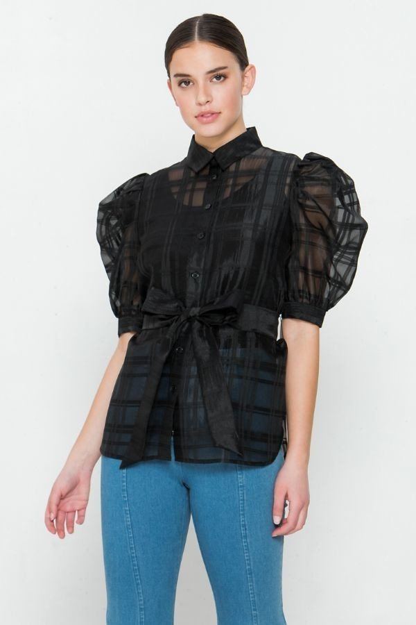 See-thru Organza Top with Wrap Belt