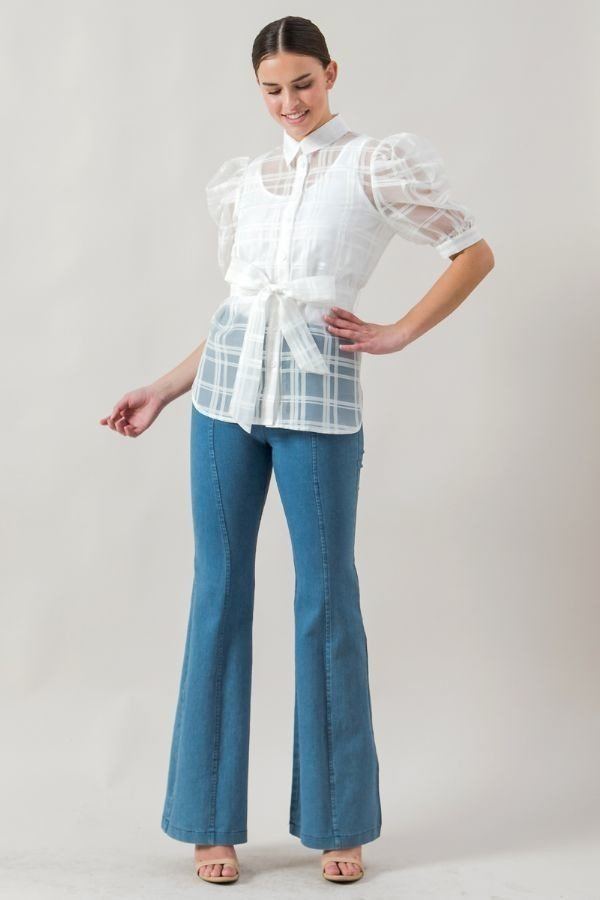 See-thru Organza Top with Wrap Belt