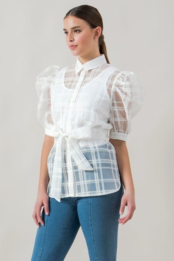 See-thru Organza Top with Wrap Belt