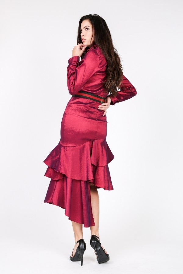 Asymmetrical Ruffle Bottom Satin Skirt