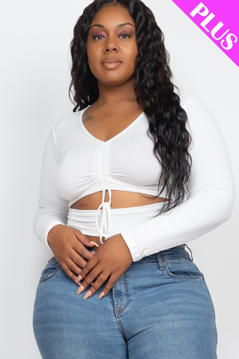 Drawstring Ruched Cutout Crop Top