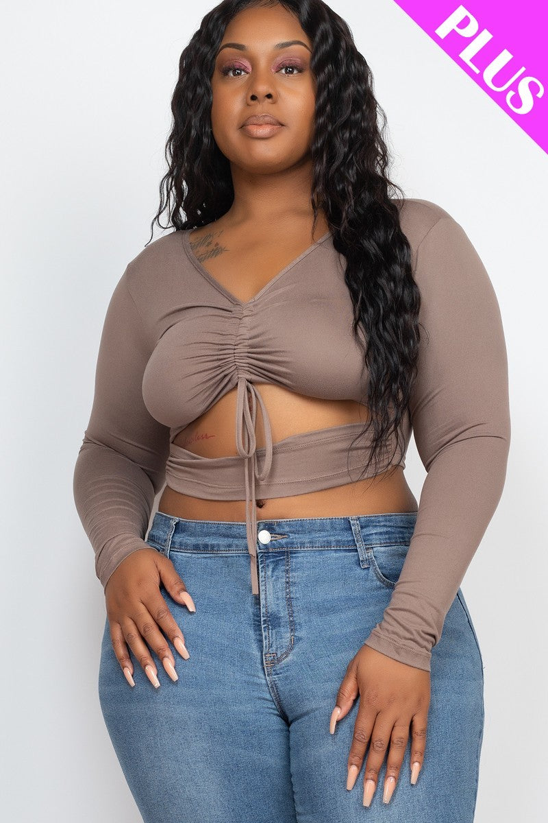 Drawstring Ruched Cutout Crop Top