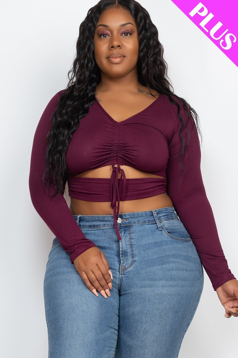 Drawstring Ruched Cutout Crop Top