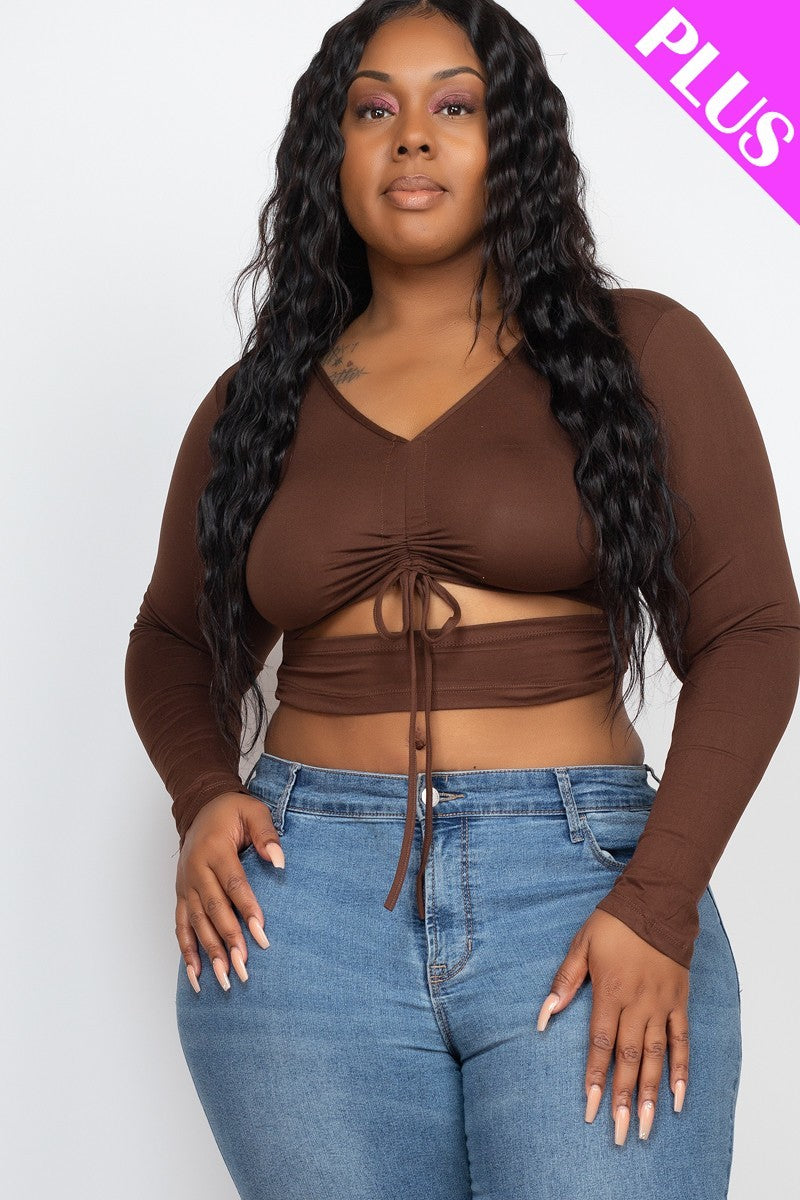 Drawstring Ruched Cutout Crop Top