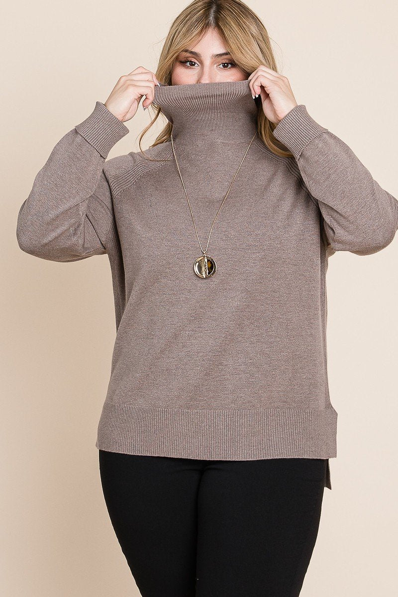 Turtleneck Two Tone High Low Hem Sweater