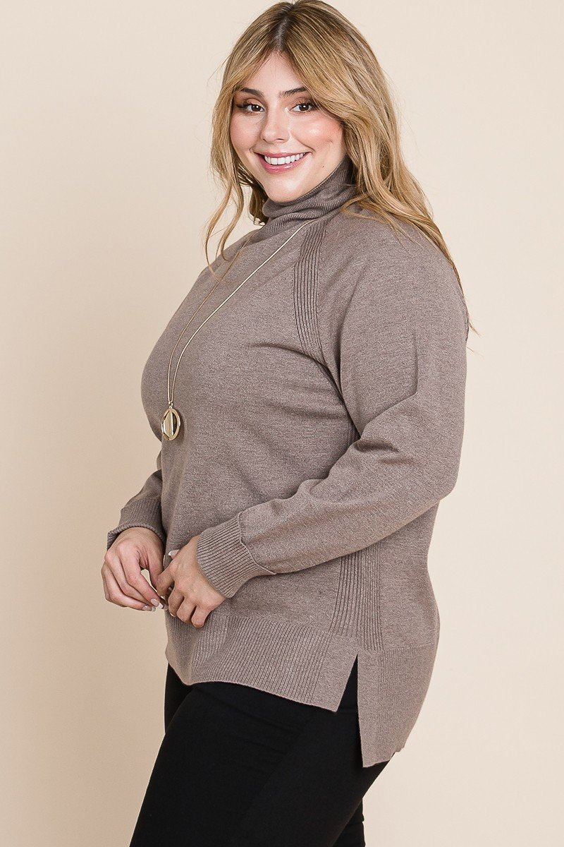 Turtleneck Two Tone High Low Hem Sweater