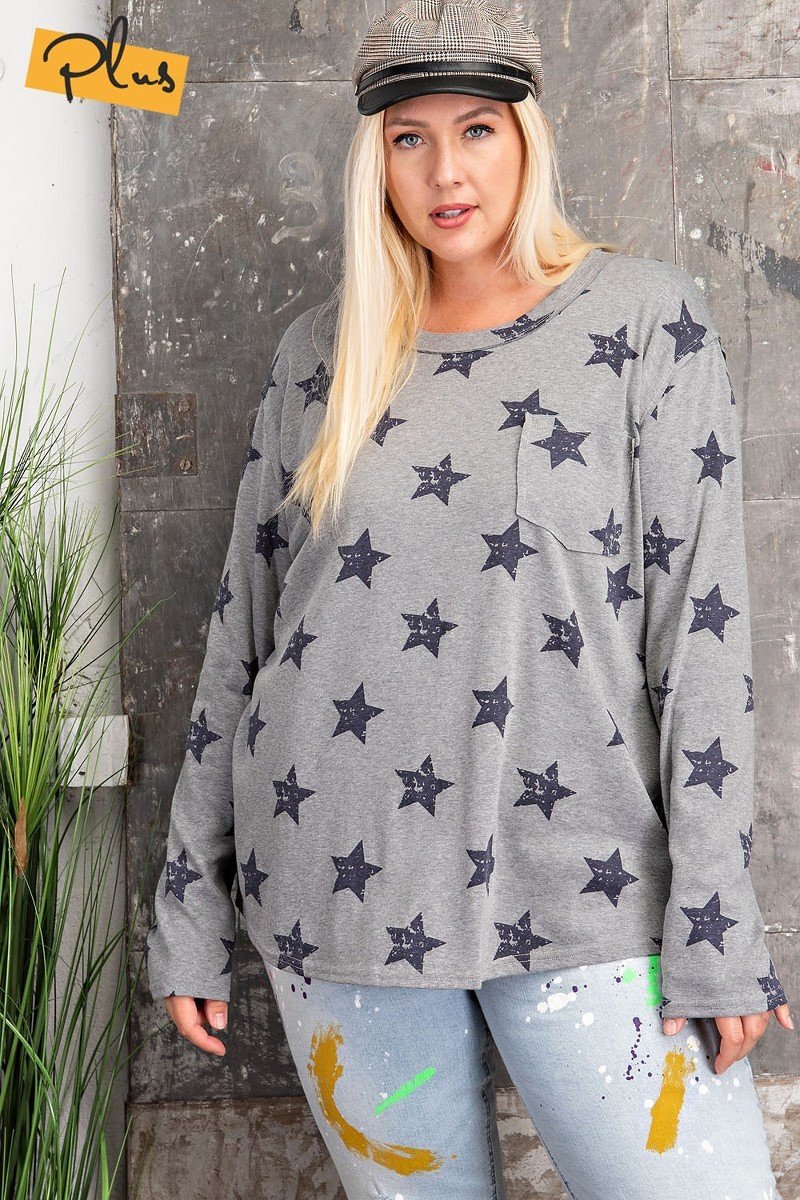 Star Printed Poly Rayon Loose Fit Top